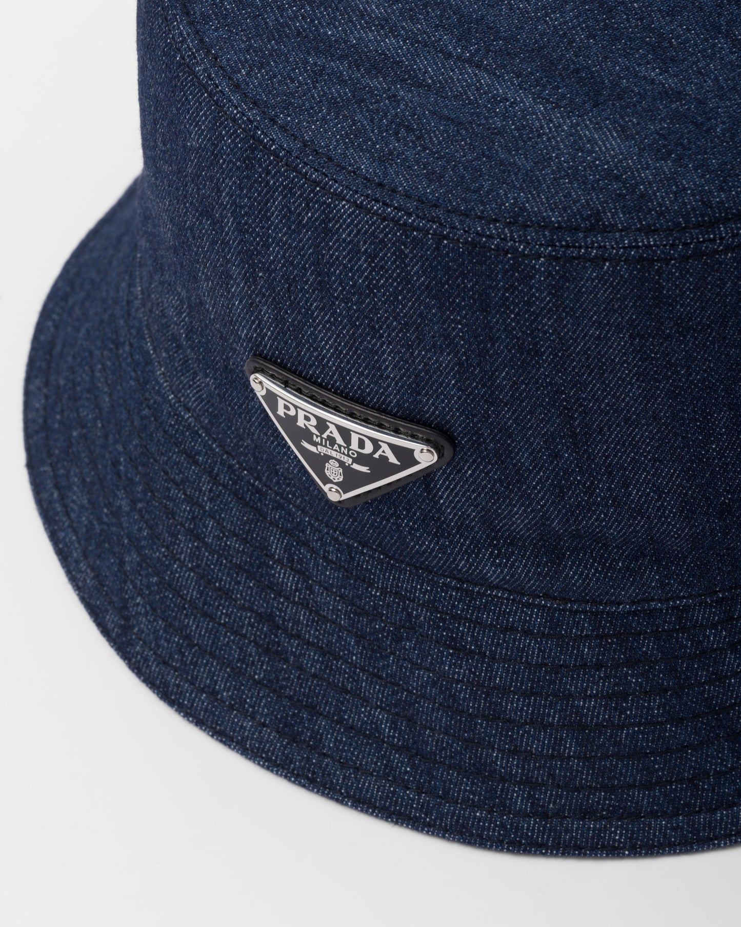 Prada Blue Denim Logo Patch Bucket Hat