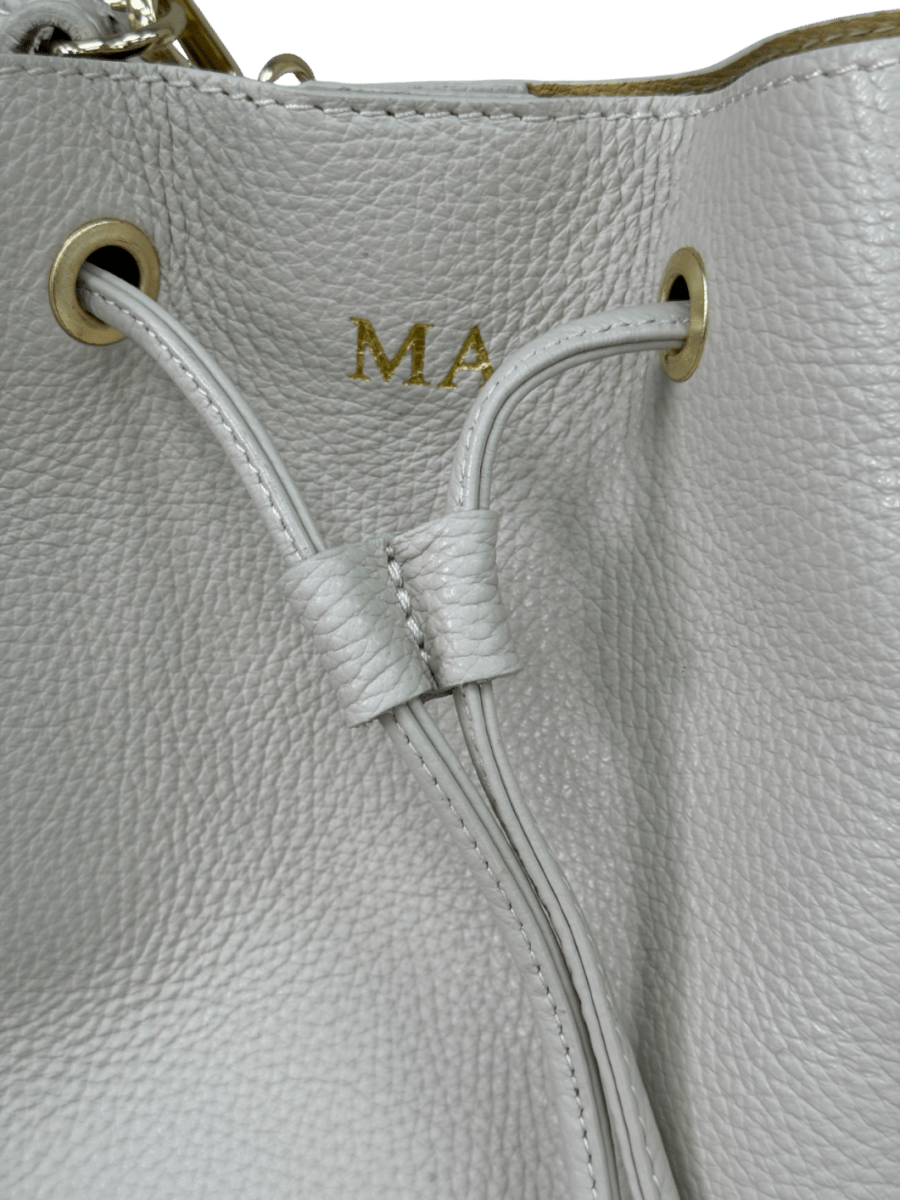 Cream Genuine Leather Top Handle Bucket Bag With Crossbody Strp - Initialled M.A - Reliked