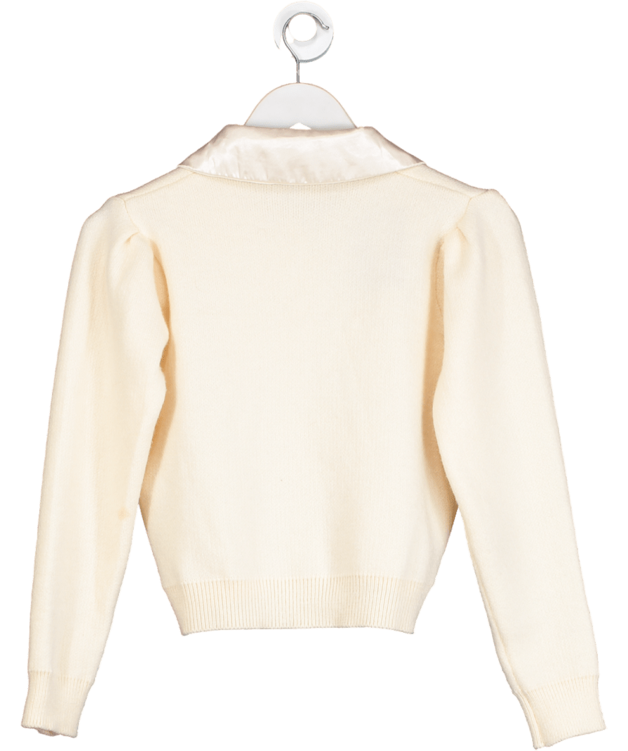 Cream Knitted Cardigan With Satin Collar UK S - Reliked