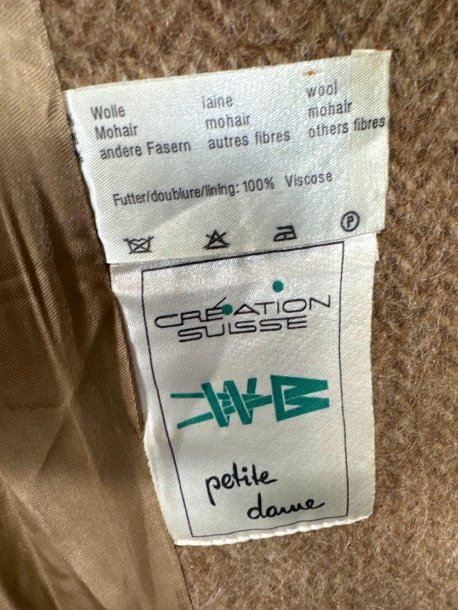 Creation Suisse Brown Herringbone Long Wool - Mohair Coat Petite UK 8 - Reliked