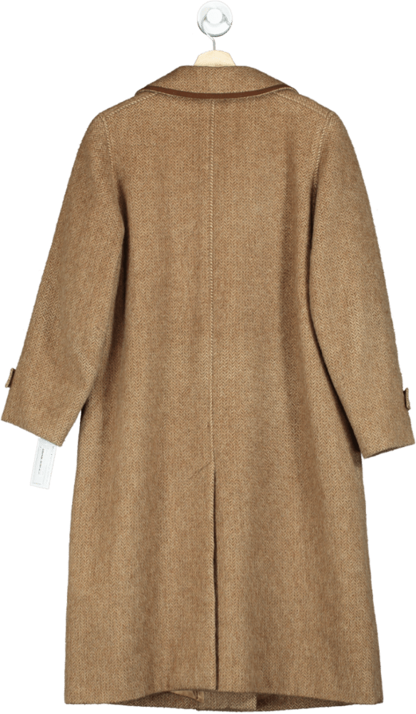 Creation Suisse Brown Herringbone Long Wool - Mohair Coat Petite UK 8 - Reliked