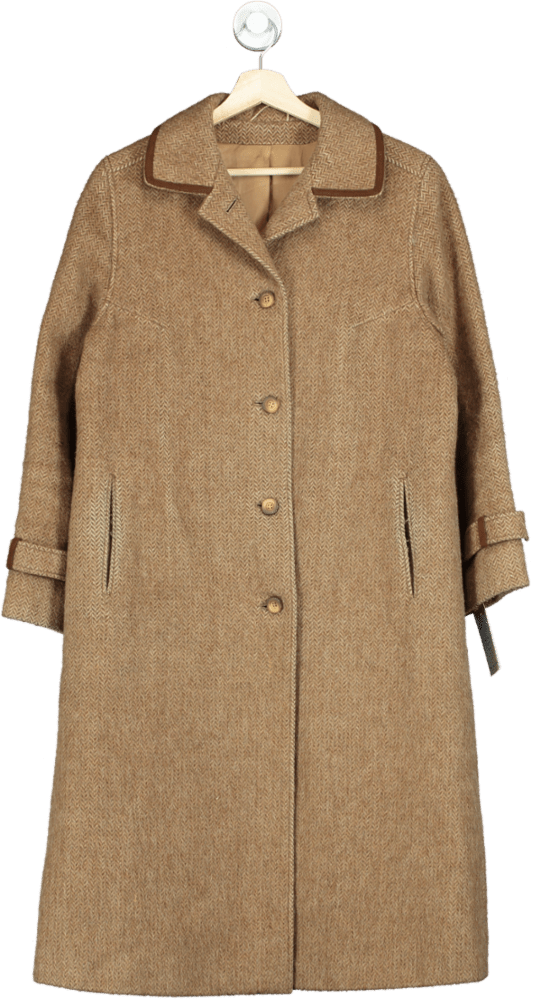 Creation Suisse Brown Herringbone Long Wool - Mohair Coat Petite UK 8 - Reliked
