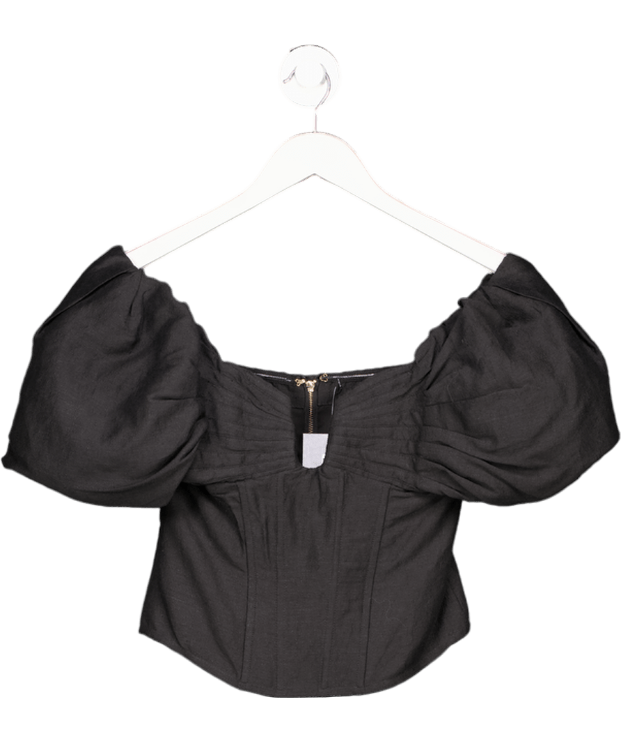 Cult Gaia Samantha Off - the - shoulder Gathered Gauze Bustier Top In Black UK S - Reliked