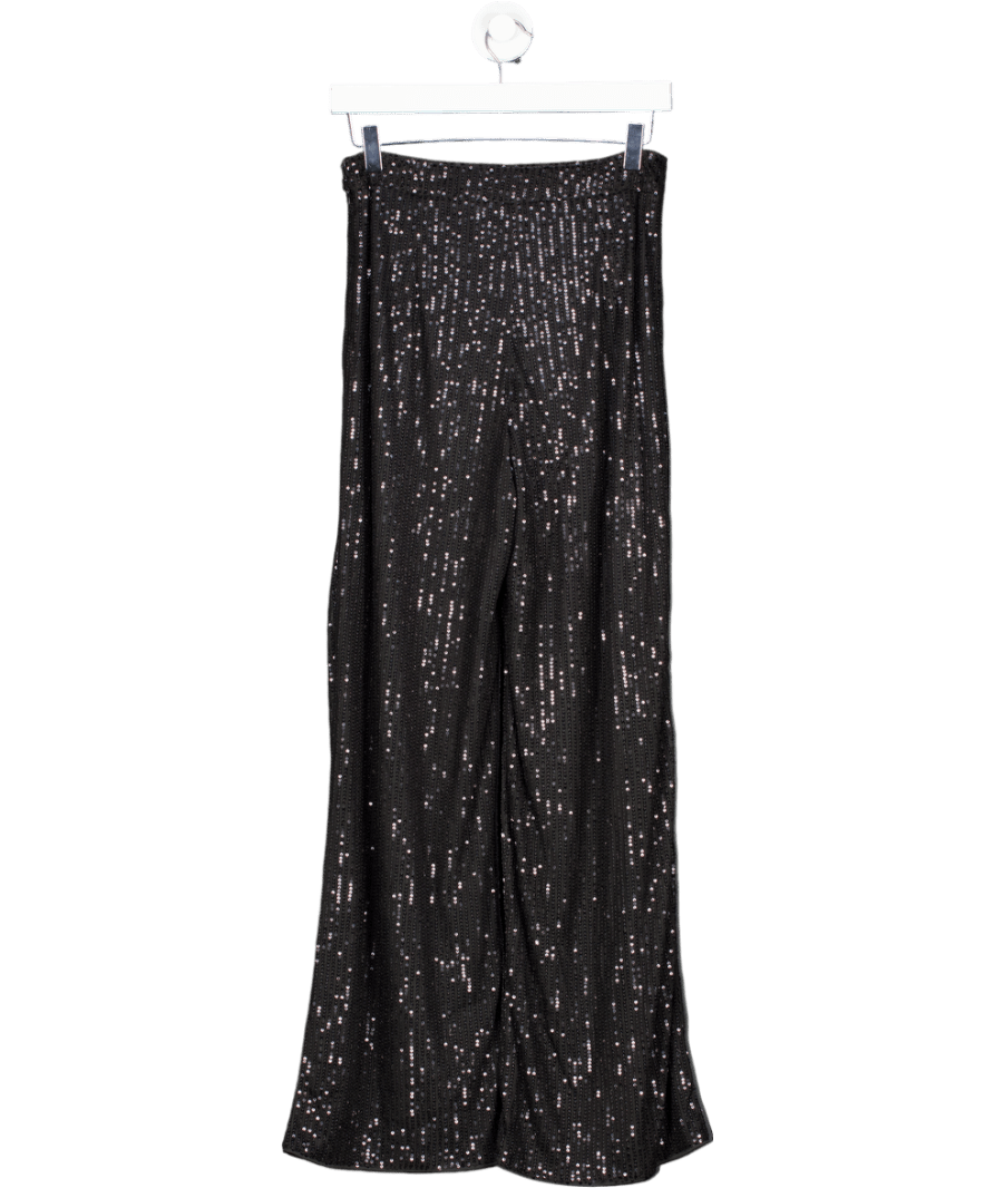 CUPSHE Black Sequin Straight Leg Trousers UK S - Reliked