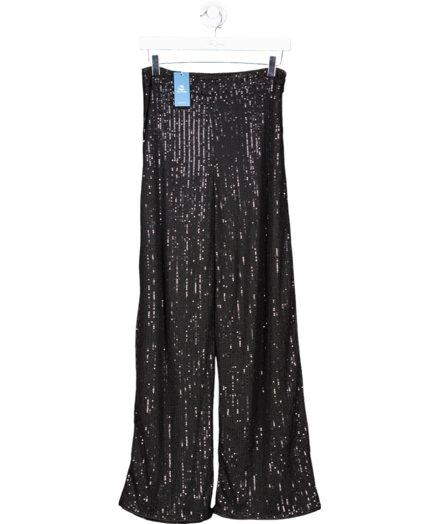 CUPSHE Black Sequin Straight Leg Trousers UK S - Reliked