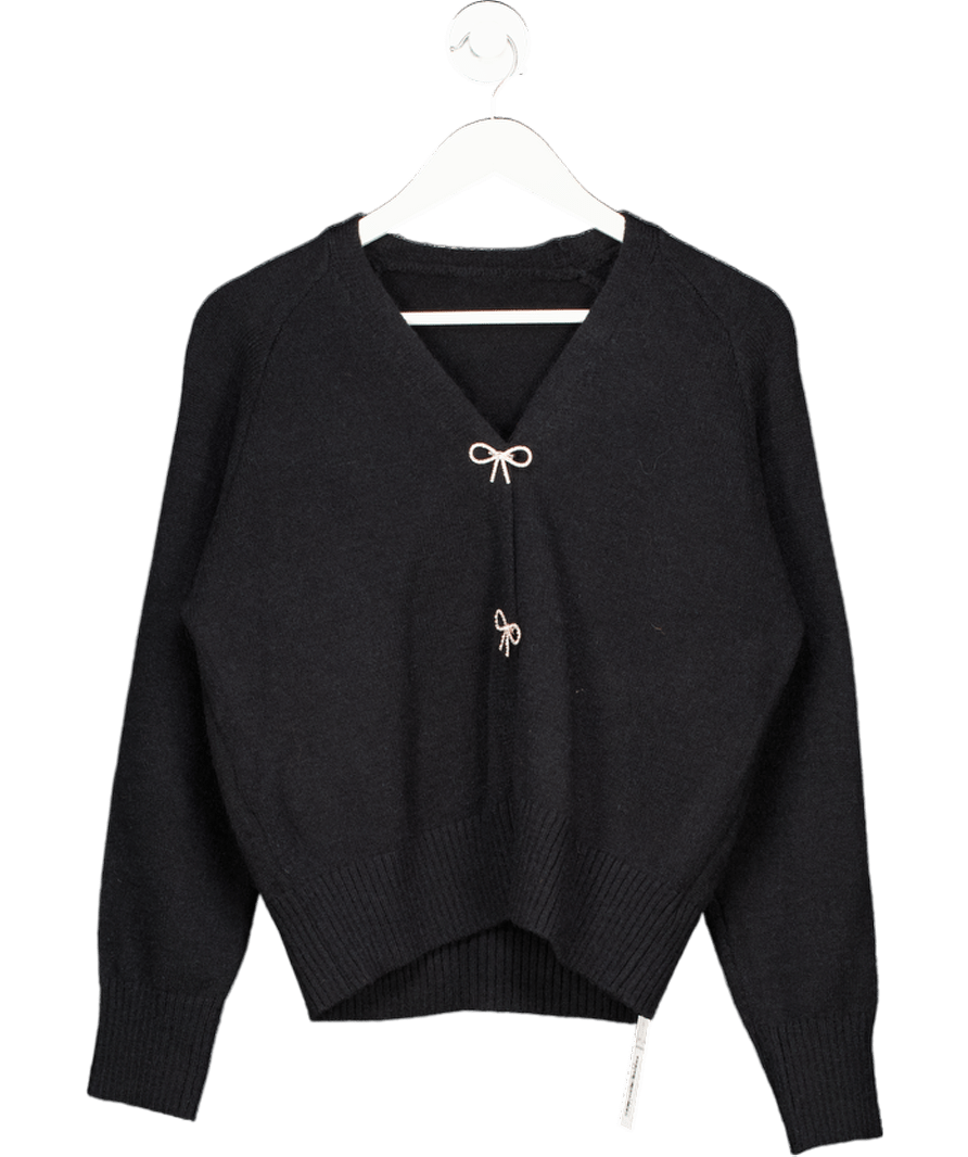 CUPSHE Black V - neck Long Sleeve Bow Knit Cardigan UK M - Reliked