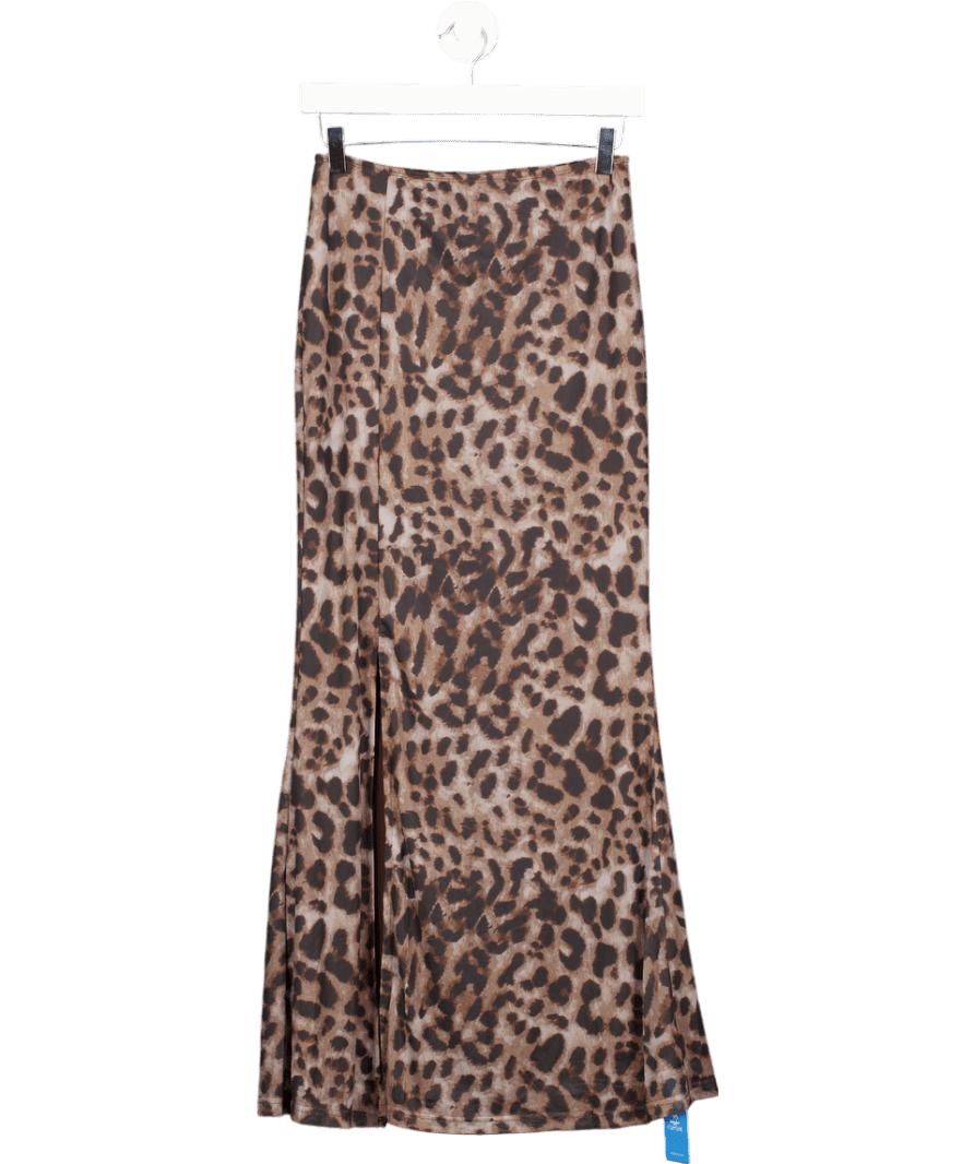 CUPSHE Brown Leopard Print Split Hem Mesh Maxi Skirt UK S - Reliked