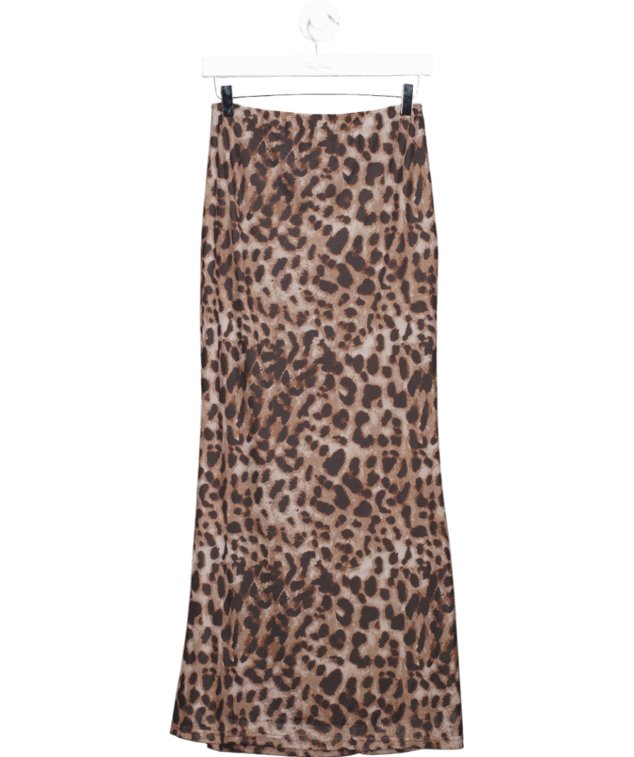 CUPSHE Brown Leopard Print Split Hem Mesh Maxi Skirt UK S - Reliked