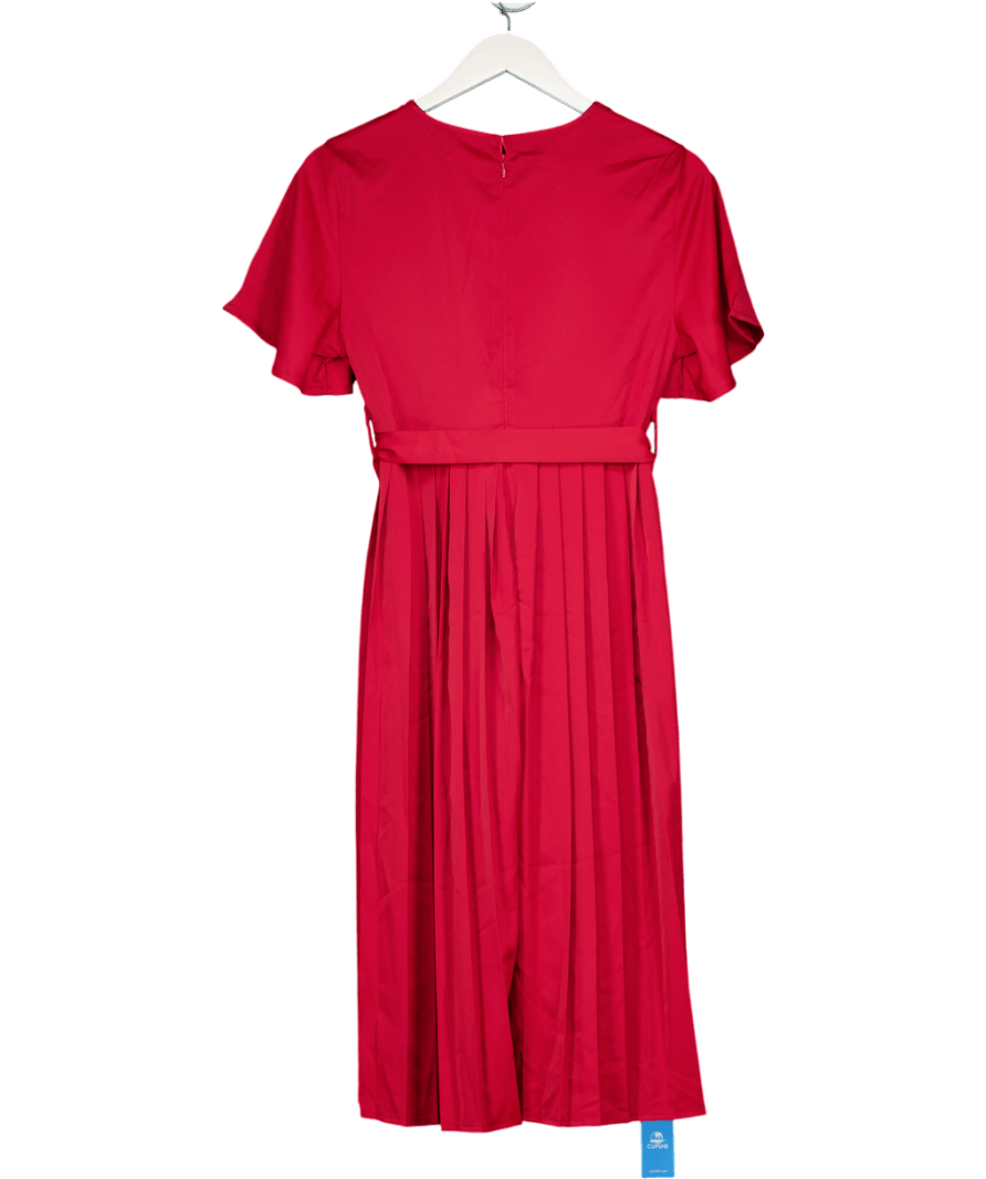 CUPSHE Burgundy Red Pleated Skirt Midi Dress UK S - Reliked