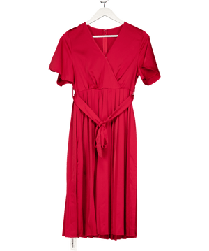 CUPSHE Burgundy Red Pleated Skirt Midi Dress UK S