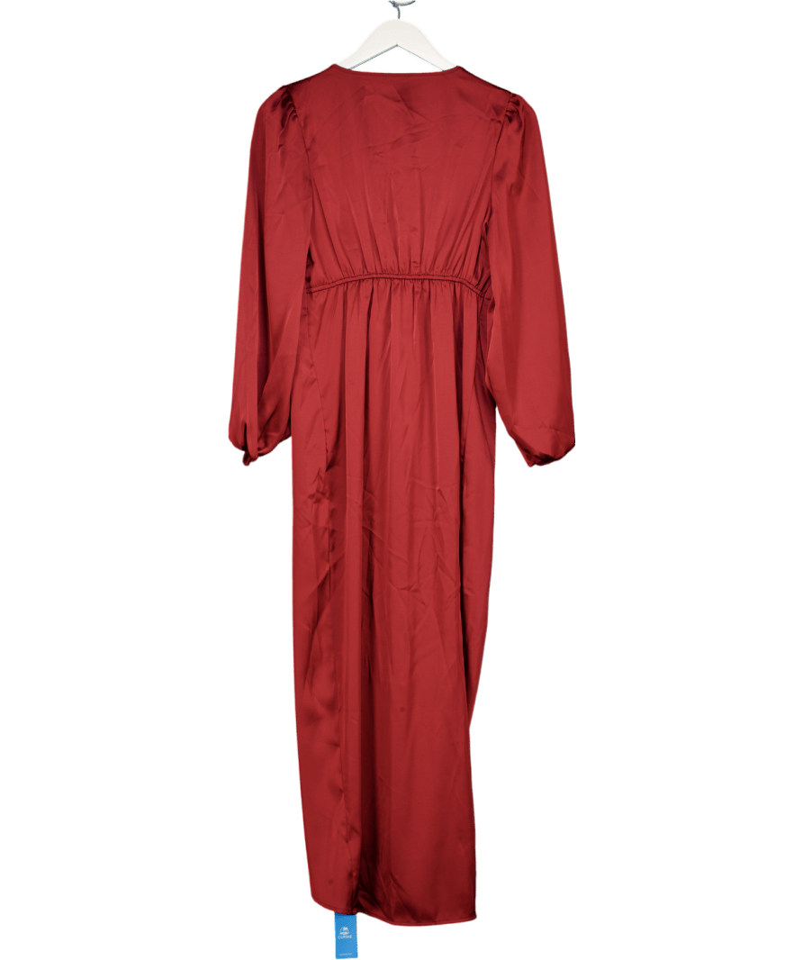 CUPSHE Burgundy Red Satin Puff Sleeve Midi Dress UK S - Reliked