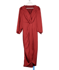 CUPSHE Burgundy Red Satin Puff Sleeve Midi Dress UK S - Reliked