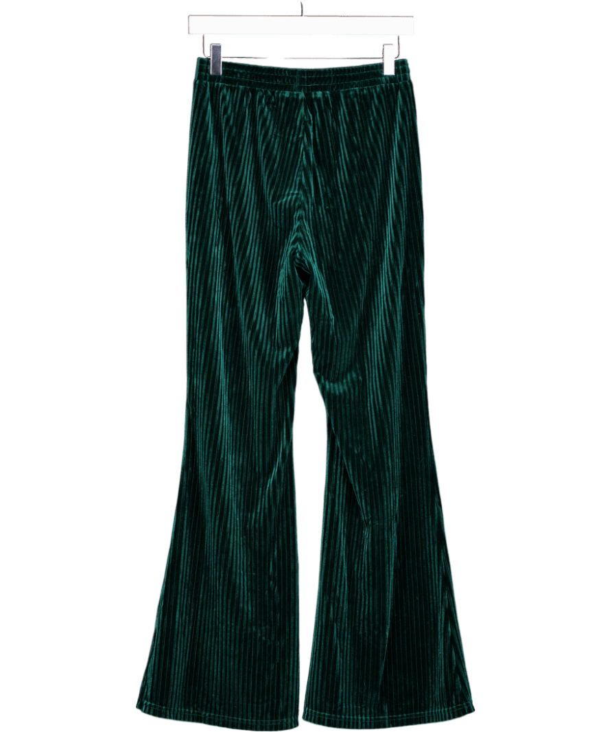 CUPSHE Green Ribbed Velvet Flared Lounge Trousers UK S - Reliked