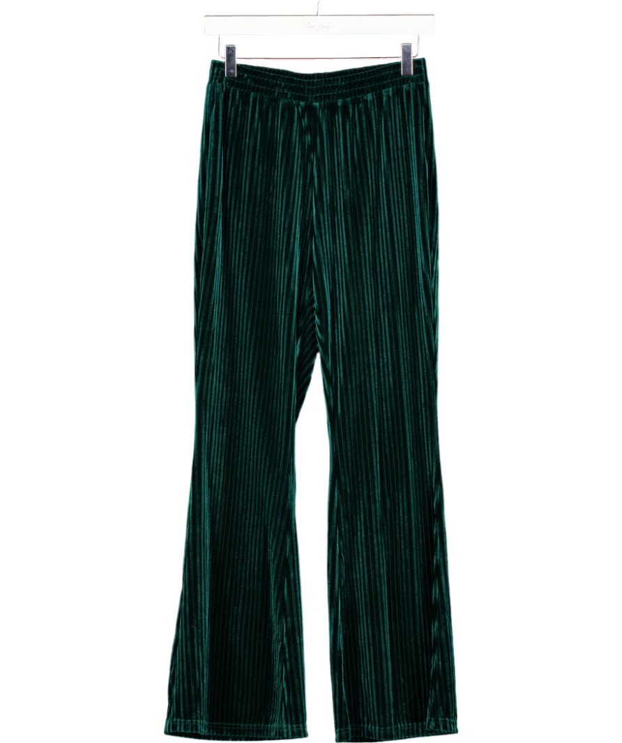 CUPSHE Green Ribbed Velvet Flared Lounge Trousers UK S - Reliked