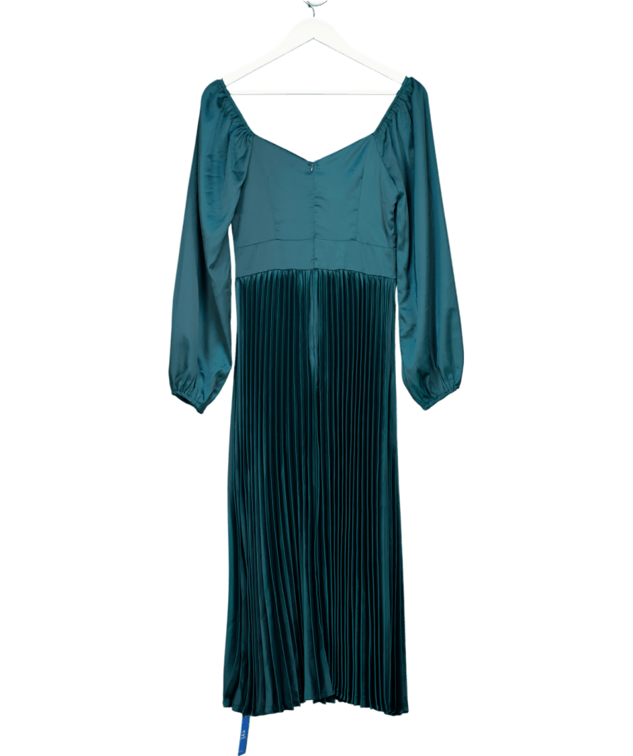 CUPSHE Green Satin Sweetheart Puff Sleeve Midi Dress UK S - Reliked