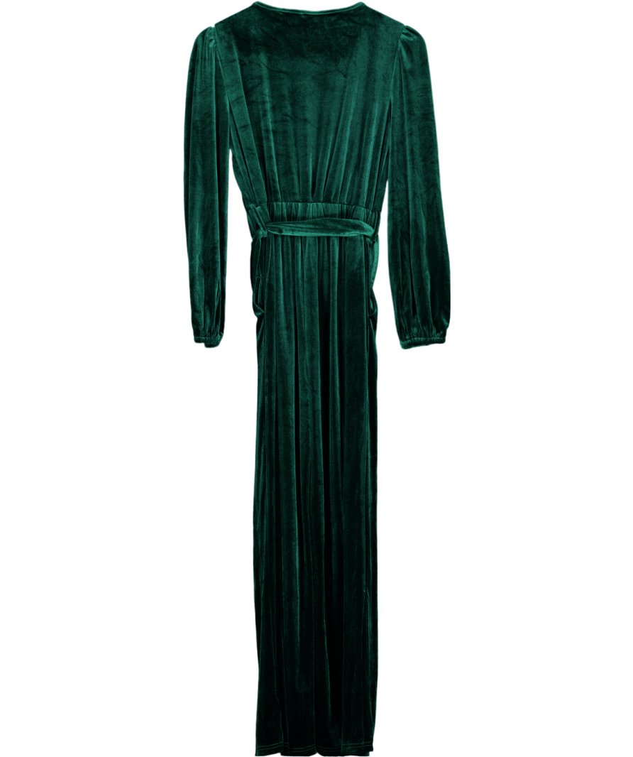 CUPSHE Green Velvet Long Sleeve Straight Leg Jumpsuit UK S - Reliked