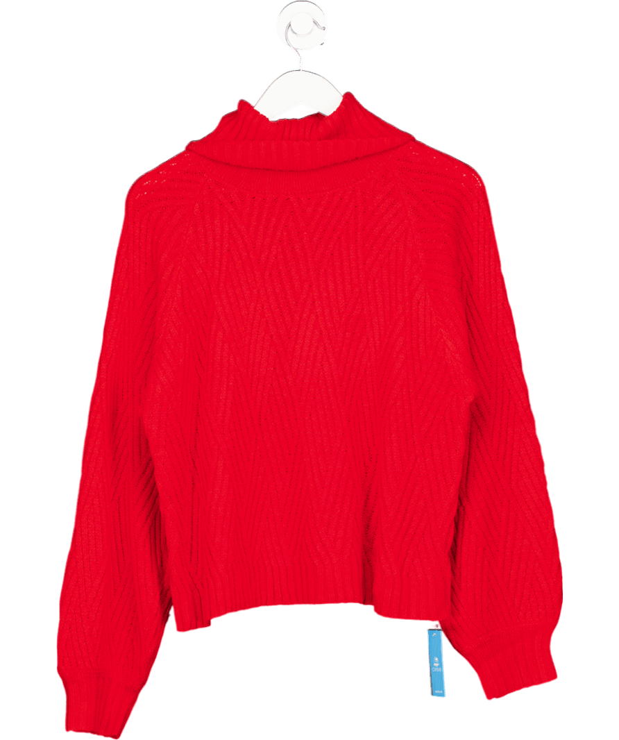 CUPSHE Red Textured Knit Roll Neck Jumper UK S - Reliked