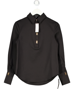 KAREN MILLEN White Techno Cotton Woven Shirt With Gold Clasp UK 6