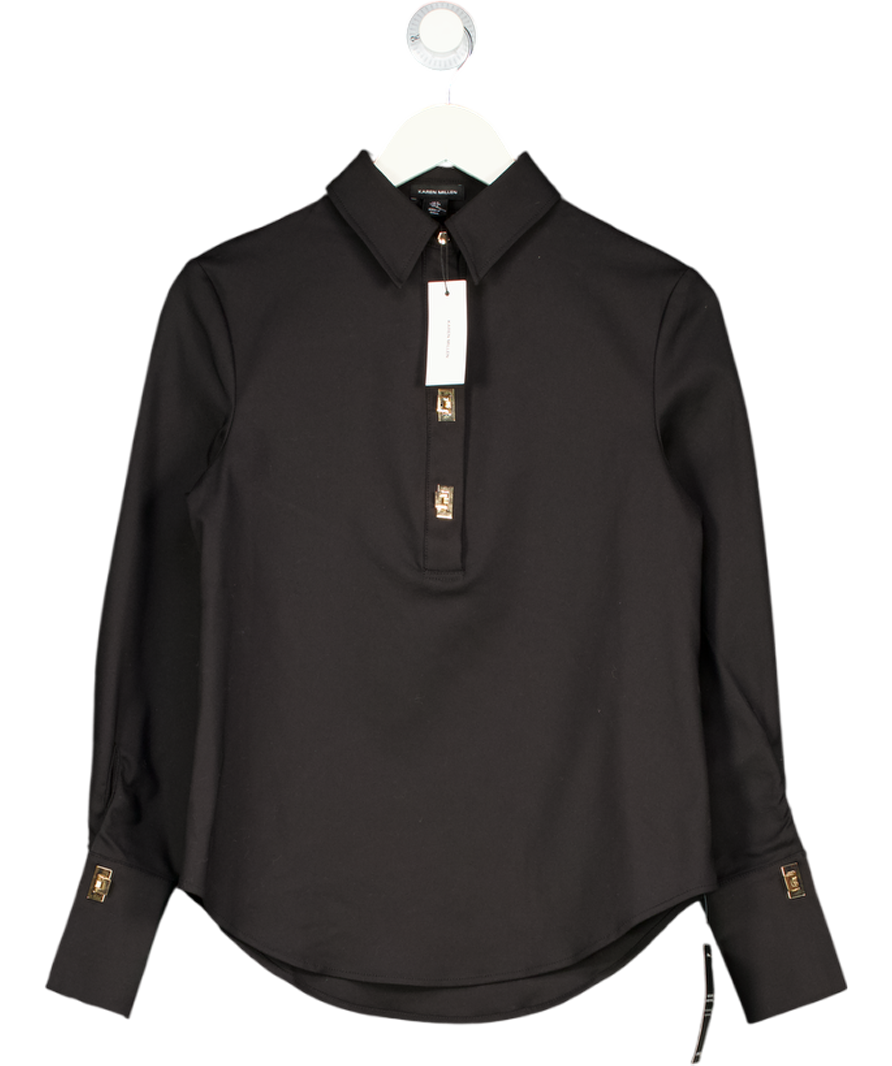 KAREN MILLEN White Techno Cotton Woven Shirt With Gold Clasp UK 6