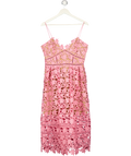 SELF PORTRAIT Pink  Azaelea Floral-embroidered Woven Midi Dress UK 16