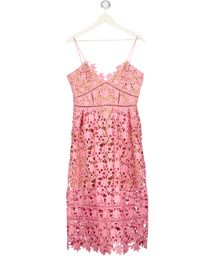 SELF PORTRAIT Pink  Azaelea Floral-embroidered Woven Midi Dress UK 16