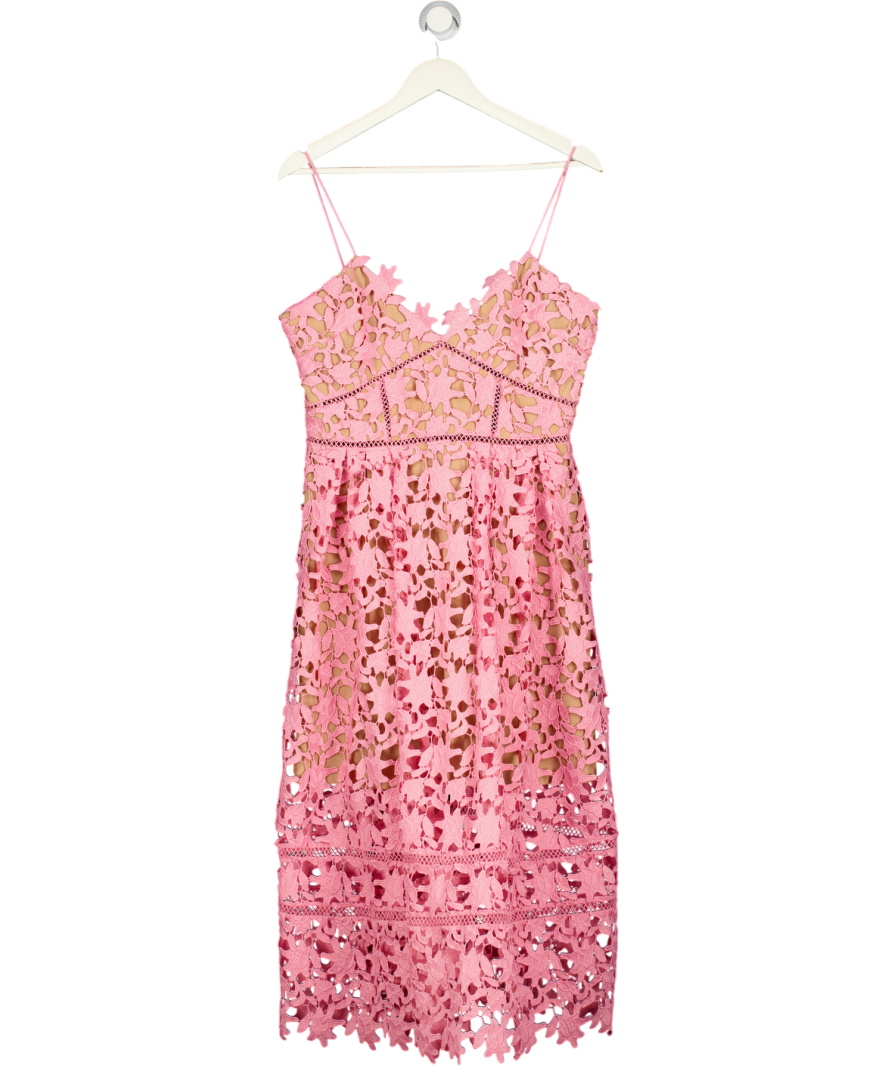 SELF PORTRAIT Pink  Azaelea Floral-embroidered Woven Midi Dress UK 16