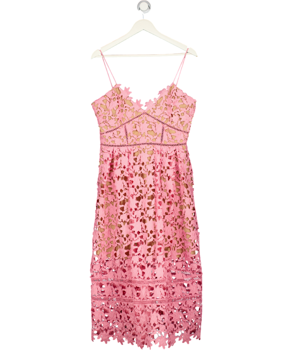 SELF PORTRAIT Pink  Azaelea Floral-embroidered Woven Midi Dress UK 16