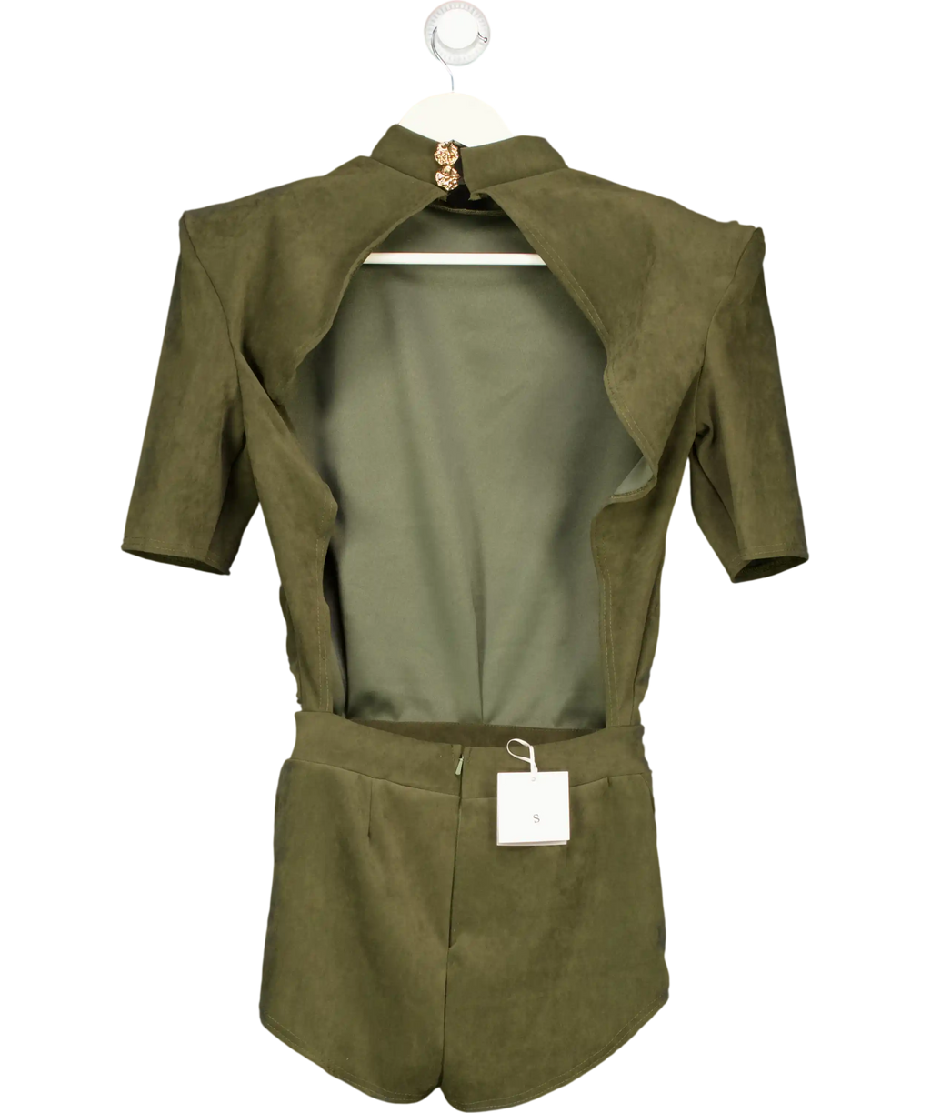 Zoreya Green Suede Padded Shoulder Playsuit UK S