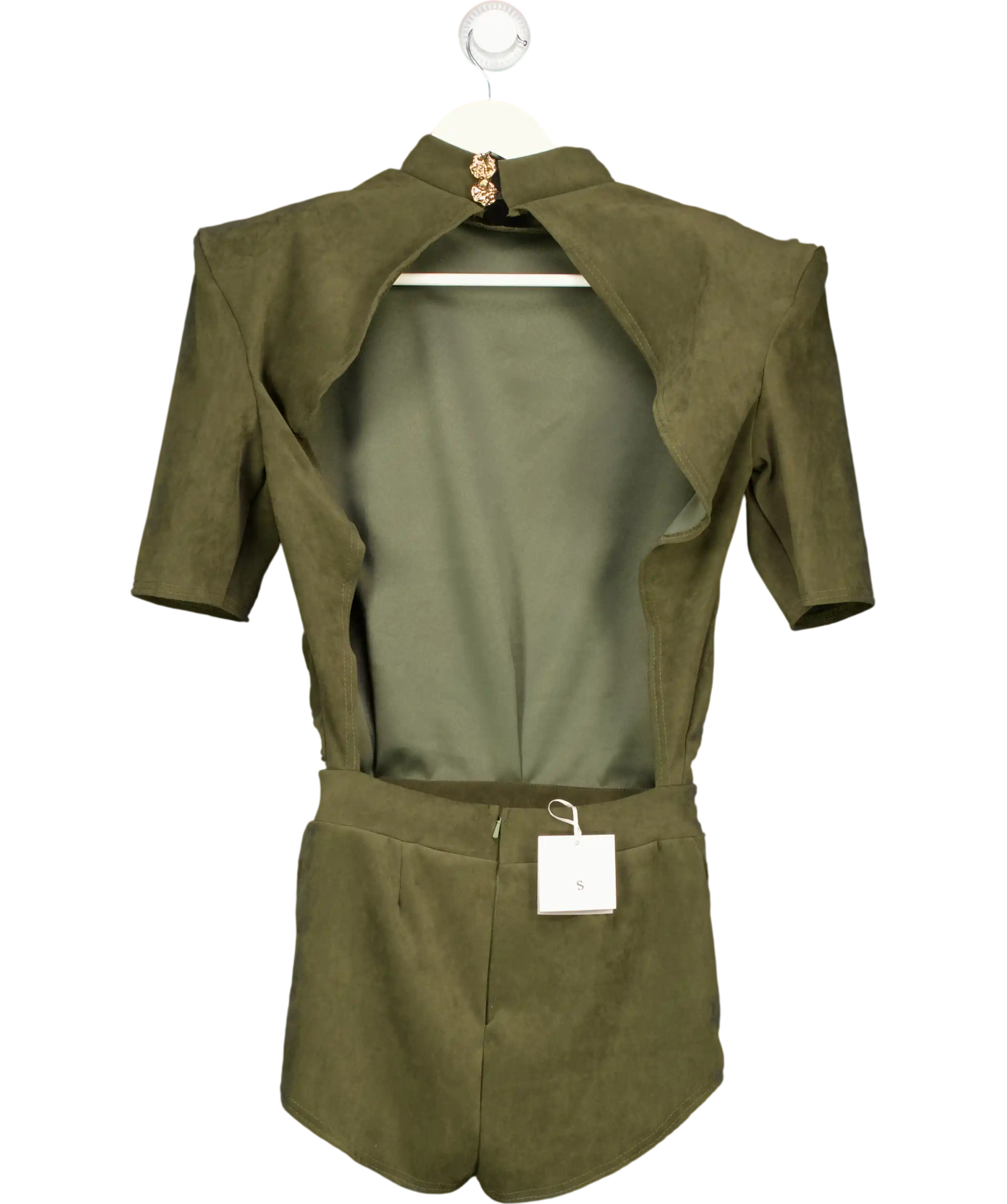 Zoreya Green Suede Padded Shoulder Playsuit UK S