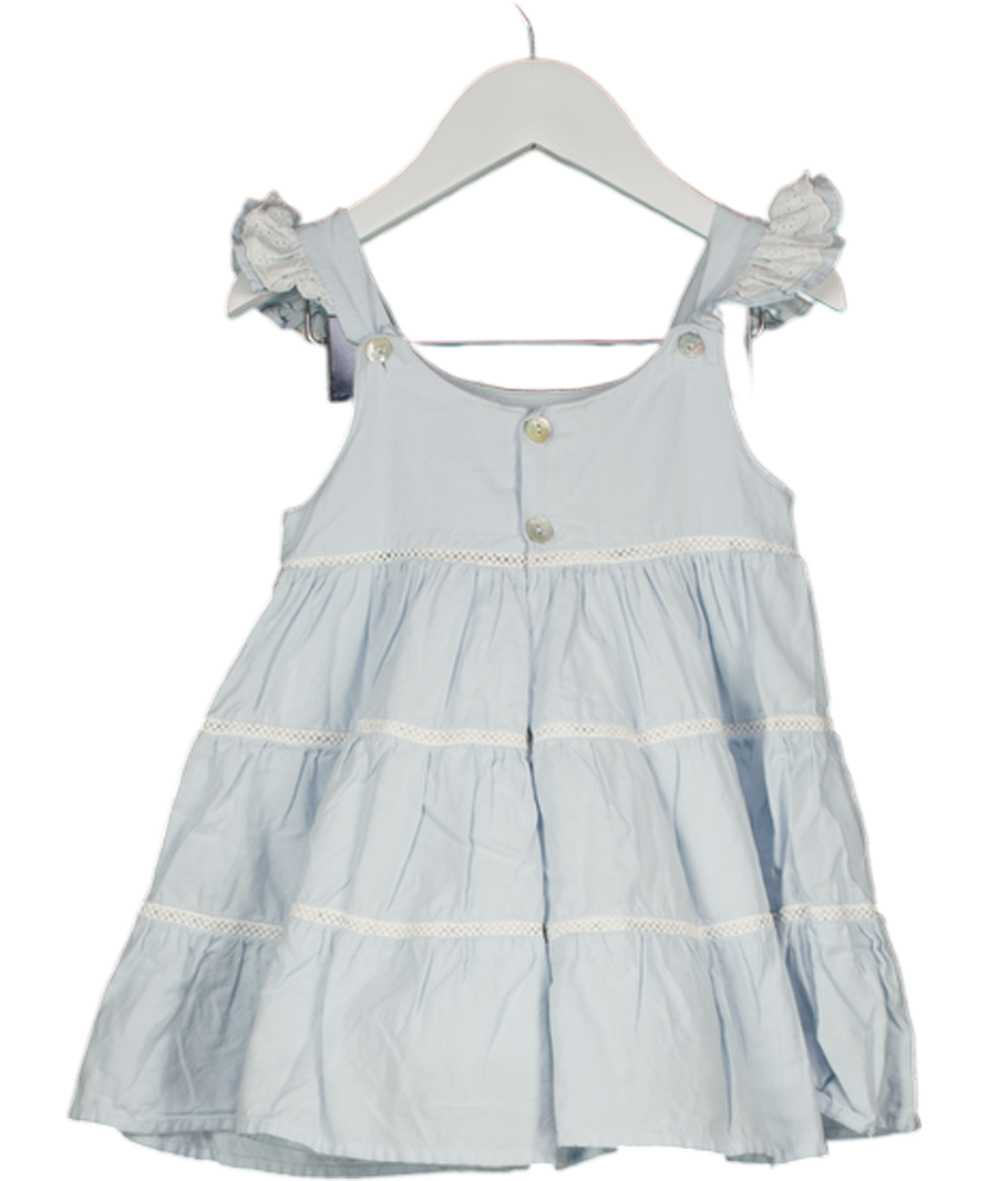 BENEDITA Blue Tiered Cotton Lace Inset Dress 3 Years