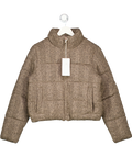 ZARA Brown Quilted Cable Knit Bomber Coat With Thermal Insulation UK S
