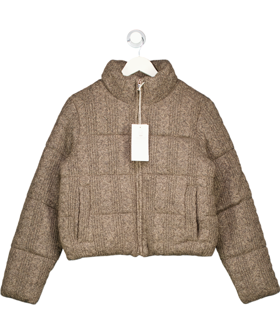 ZARA Brown Quilted Cable Knit Bomber Coat With Thermal Insulation UK S