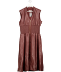 BY ANTHROPOLOGIE Wine Red Tommie Cap-sleeve Smocked Front-zip Shirt Dress: Faux Leather Edition UK XL