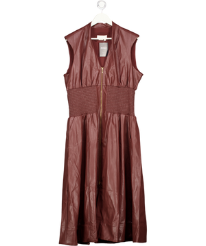 BY ANTHROPOLOGIE Wine Red Tommie Cap-sleeve Smocked Front-zip Shirt Dress: Faux Leather Edition UK XL