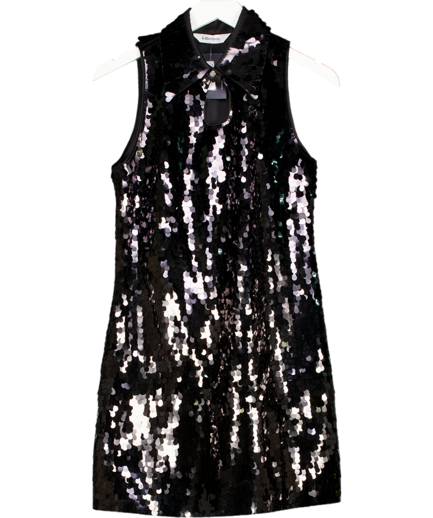 & Other Stories Sequins Mini Dress With Keyhole Collar In Dark Black UK 8