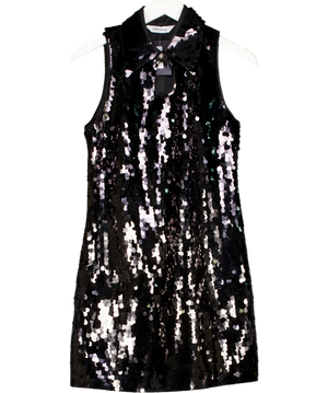 & Other Stories Sequins Mini Dress With Keyhole Collar In Dark Black UK 8