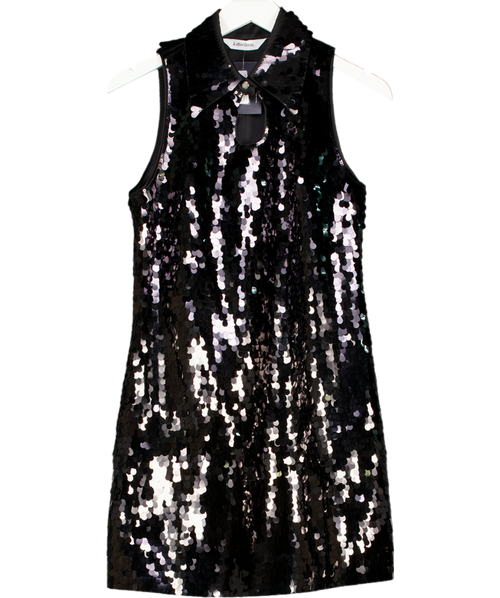 & Other Stories Sequins Mini Dress With Keyhole Collar In Dark Black UK 8