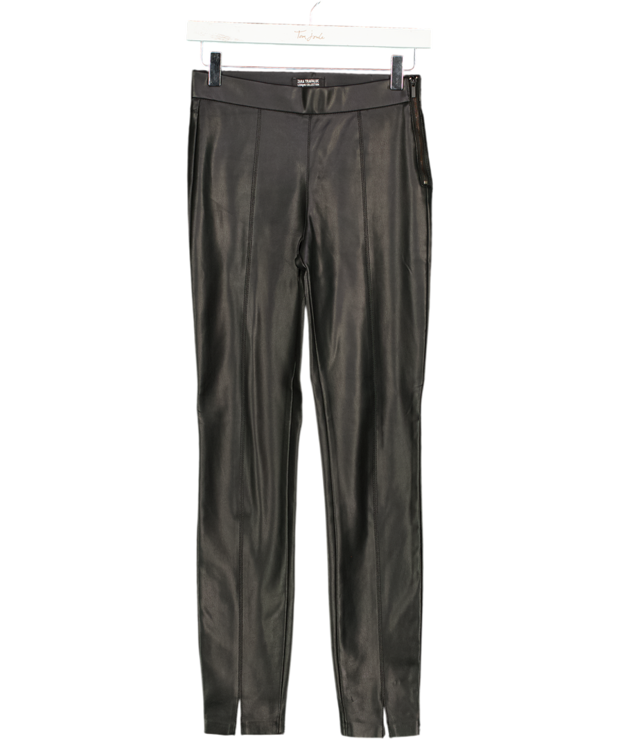 ZARA Black Faux Leather Skinny Ankle Slit Trouser UK XS