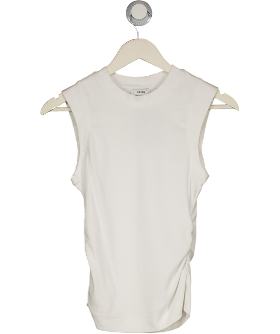 REISS Trudy Fine-rib Ruched Vest Top In White UK S