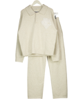 The Couture Club Cream 2-piece Monogram Fluffy Knit Polo Jumper And Straight Leg Jogger Set UK S