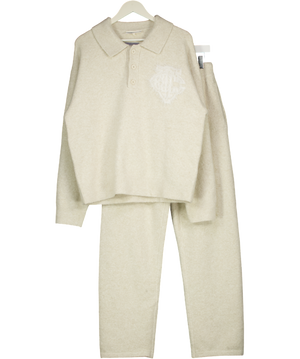 The Couture Club Cream 2-piece Monogram Fluffy Knit Polo Jumper And Straight Leg Jogger Set UK S