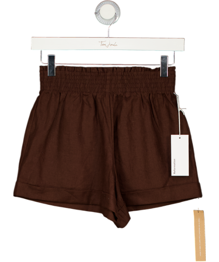 REFORMATION Chocolate Brown Nashville Linen Short UK XS