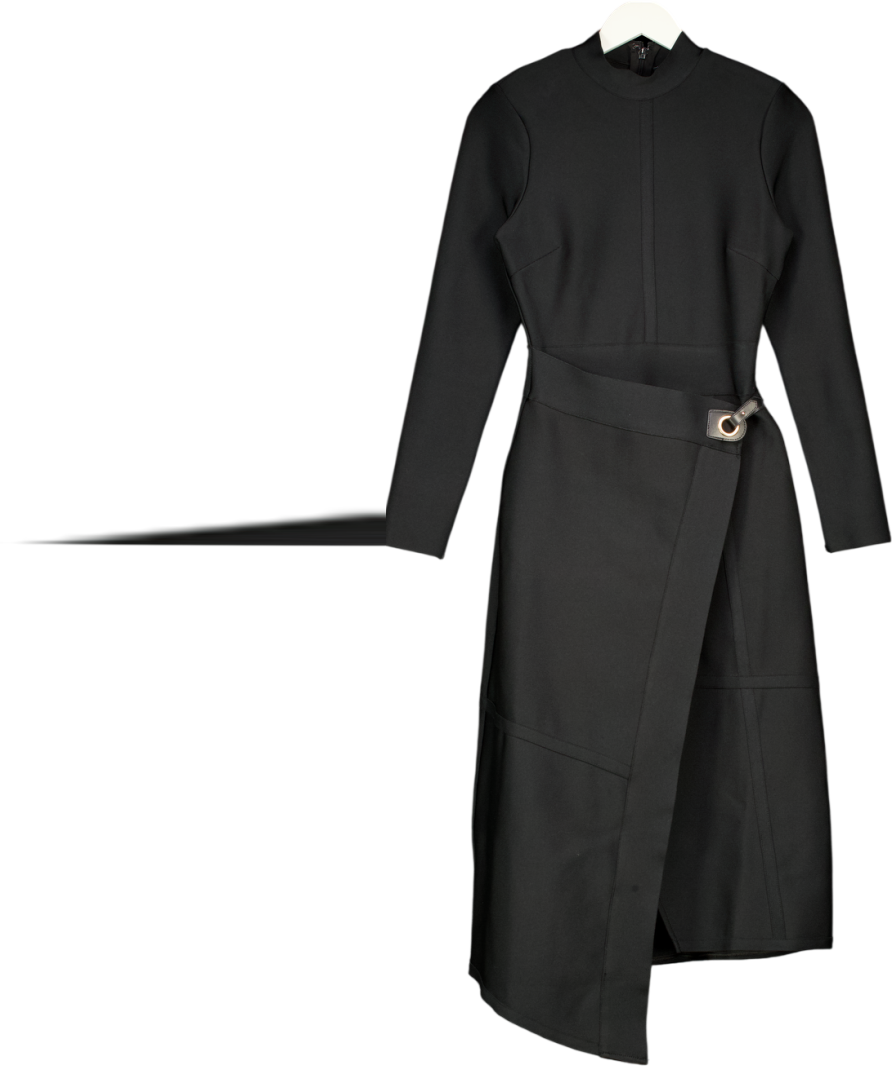 Karen Millen Black Figure Form Bandage Asymmetric Long Sleeve Knit Midi Dress UK XS