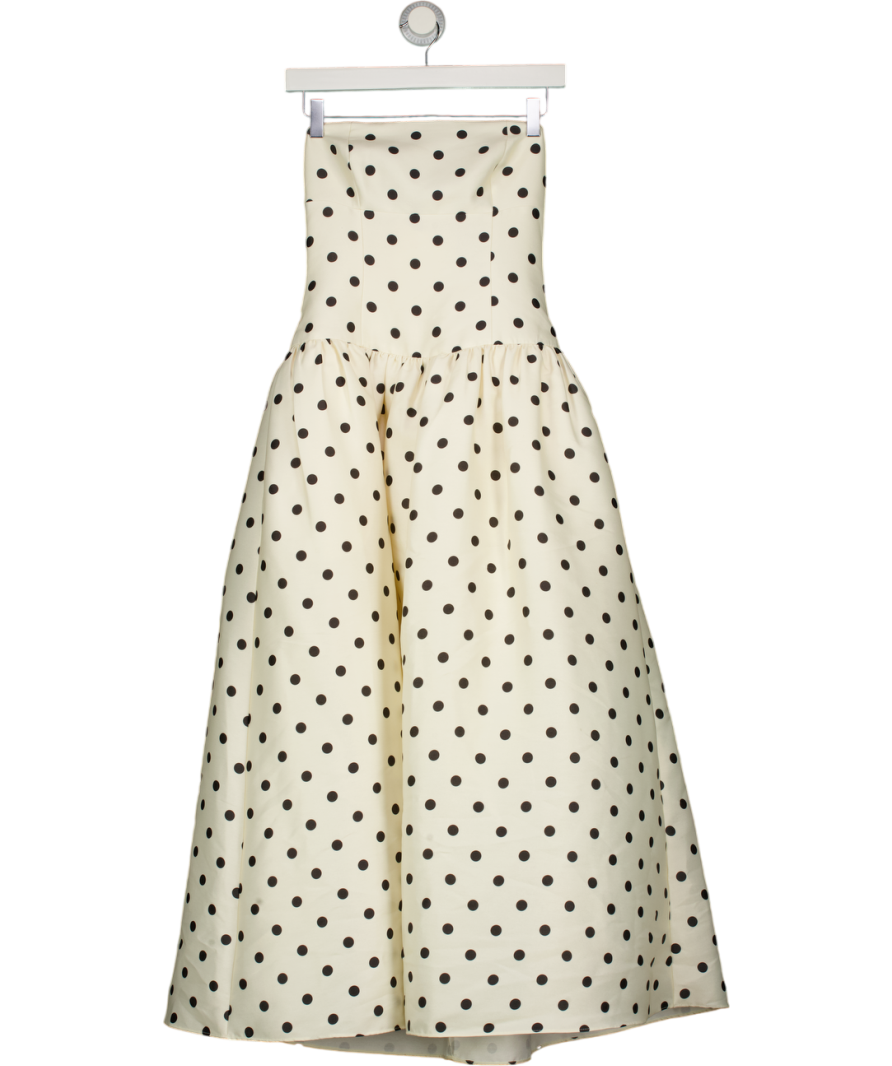 SELF PORTRAIT Cream / Black Bandeau Polka Dot Taffeta Midi Dress UK 8