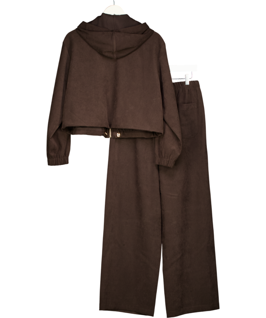 ZARA 2-piece Chocolate Brown  Suede Feel Hooded Top (uk S) And Wide Leg Trousers UK M