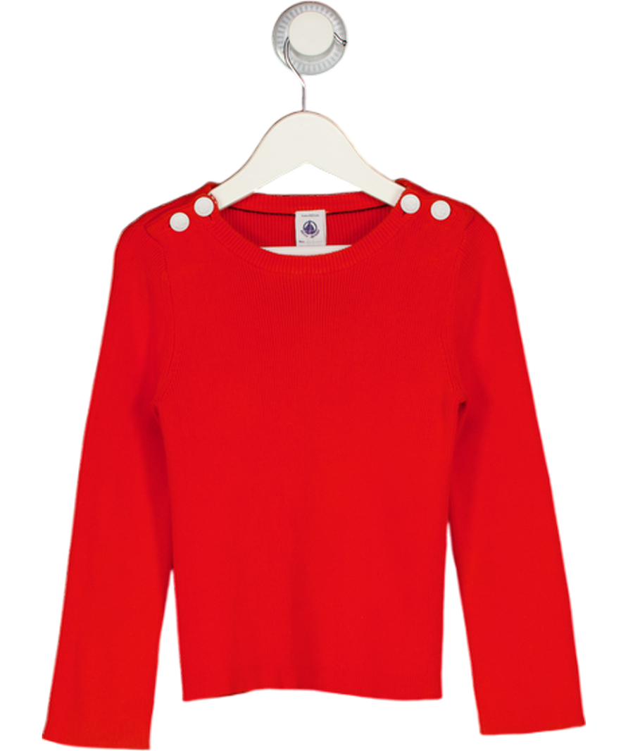PETITE BATEAU Orange Ribbed Jumper With Button Opening Shoulders 4 Years