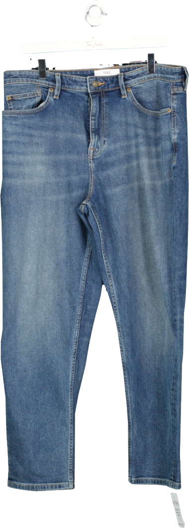 M&S Blue Relaxed Tapered Vintage Wash Jeans W34