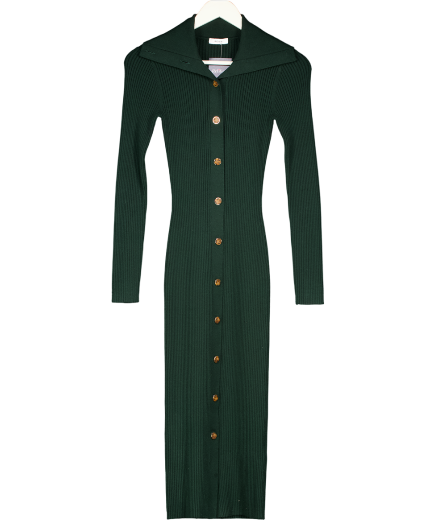 REISS Button Through Bodycon Midi Dress In Green UK XS