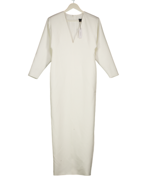 KAREN MILLEN Ivory White Stretch Tailored Ruched Sleeve Maxi Dress UK 6