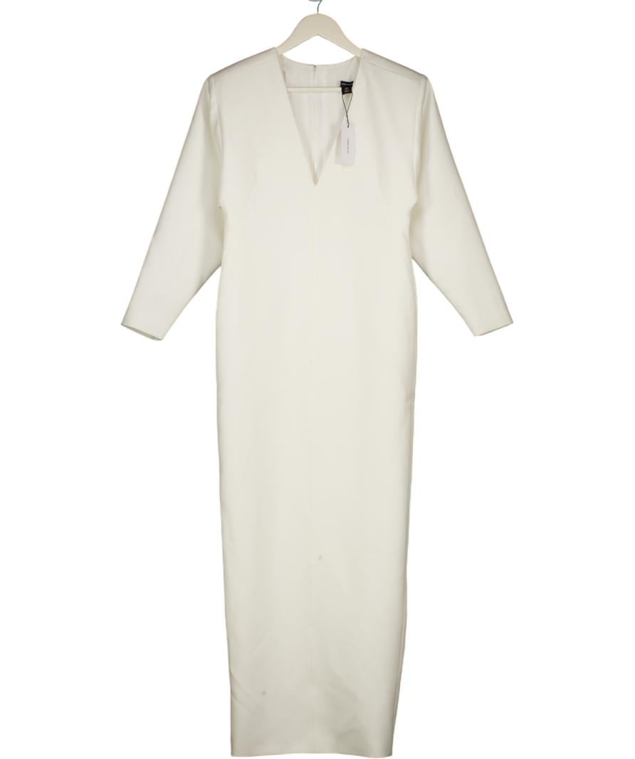 KAREN MILLEN Ivory White Stretch Tailored Ruched Sleeve Maxi Dress UK 6